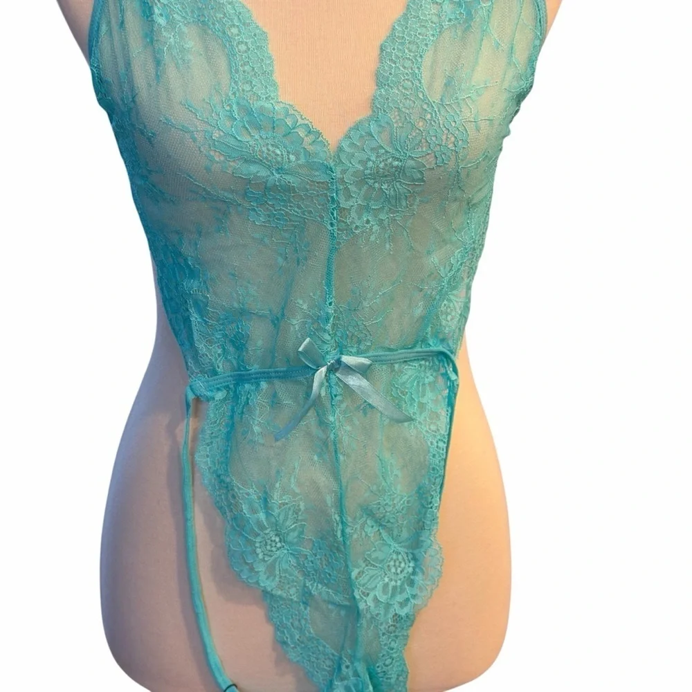 Lace Halter Chemise in Aqua